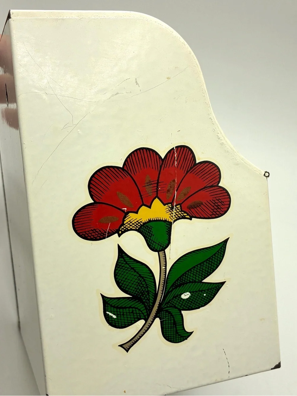 Vintage MCM Metal Red Tole Flowers Recipe Box Bon Appetit